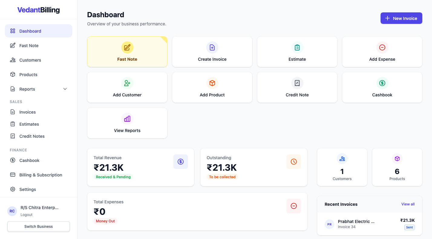 VedantBilling Dashboard