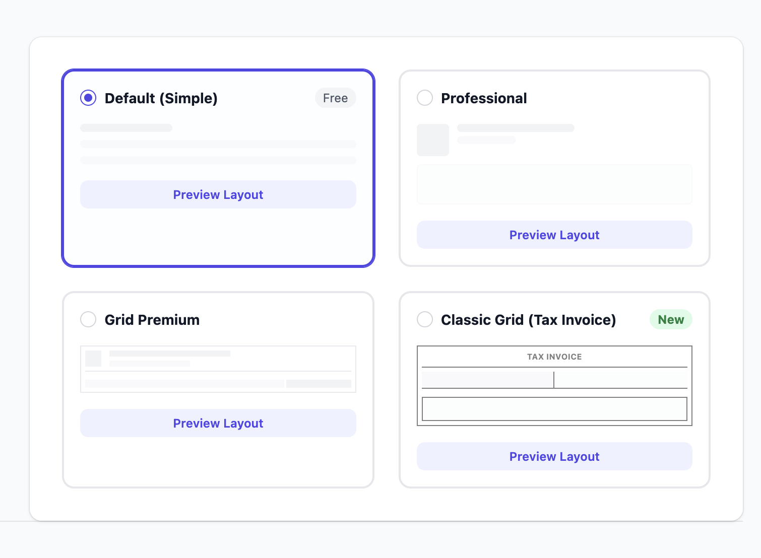 Invoice Templates Selection